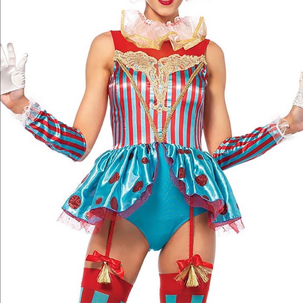 NEW Cute circus clown bodysuit costume L